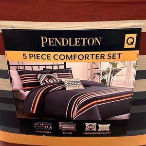 Pendleton Queen, 5 Piece Comforter Set Lake Stripe, Navy new in bag Southwest